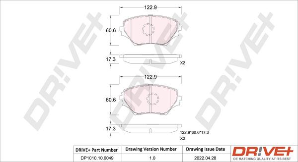 Dr!ve+ DP1010.10.0049 - Тормозные колодки, дисковые, комплект autospares.lv