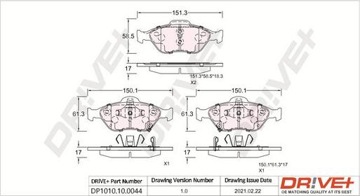 Dr!ve+ DP1010.10.0044 - Тормозные колодки, дисковые, комплект autospares.lv