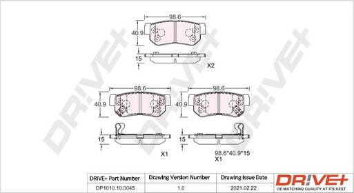 Dr!ve+ DP1010.10.0045 - Тормозные колодки, дисковые, комплект autospares.lv