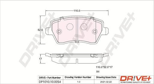 Dr!ve+ DP1010.10.0054 - Тормозные колодки, дисковые, комплект autospares.lv