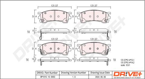 Dr!ve+ DP1010.10.0053 - Тормозные колодки, дисковые, комплект autospares.lv