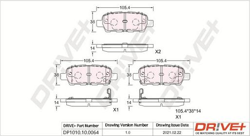 Dr!ve+ DP1010.10.0064 - Тормозные колодки, дисковые, комплект autospares.lv