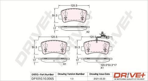 Dr!ve+ DP1010.10.0065 - Тормозные колодки, дисковые, комплект autospares.lv