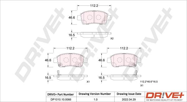 Dr!ve+ DP1010.10.0066 - Тормозные колодки, дисковые, комплект autospares.lv