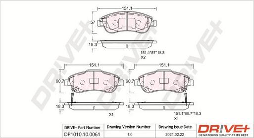 Dr!ve+ DP1010.10.0061 - Тормозные колодки, дисковые, комплект autospares.lv