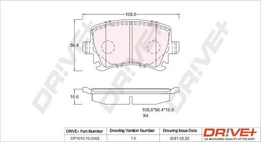 Dr!ve+ DP1010.10.0062 - Тормозные колодки, дисковые, комплект autospares.lv