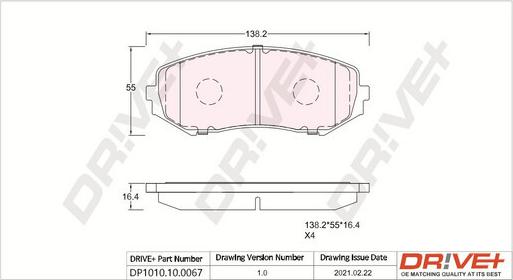 Dr!ve+ DP1010.10.0067 - Тормозные колодки, дисковые, комплект autospares.lv