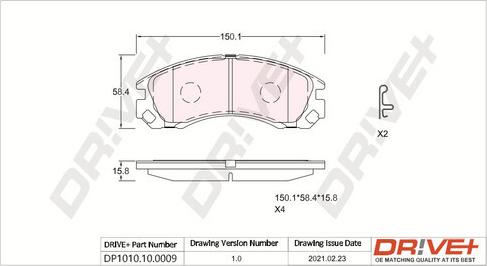 Dr!ve+ DP1010.10.0009 - Тормозные колодки, дисковые, комплект autospares.lv