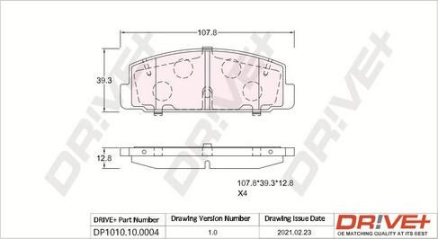 Dr!ve+ DP1010.10.0004 - Тормозные колодки, дисковые, комплект autospares.lv