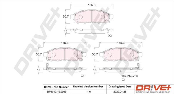 Dr!ve+ DP1010.10.0003 - Тормозные колодки, дисковые, комплект autospares.lv