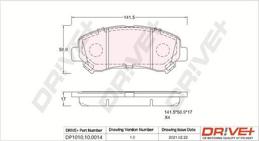 Dr!ve+ DP1010.10.0014 - Тормозные колодки, дисковые, комплект autospares.lv