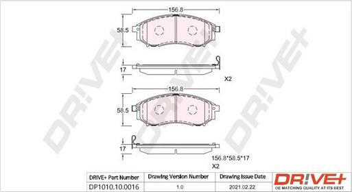 Dr!ve+ DP1010.10.0016 - Тормозные колодки, дисковые, комплект autospares.lv