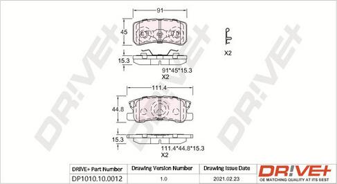 Dr!ve+ DP1010.10.0012 - Тормозные колодки, дисковые, комплект autospares.lv