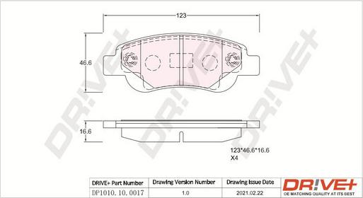 Dr!ve+ DP1010.10.0017 - Тормозные колодки, дисковые, комплект autospares.lv