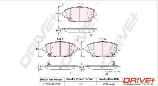 Dr!ve+ DP1010.10.0081 - Тормозные колодки, дисковые, комплект autospares.lv