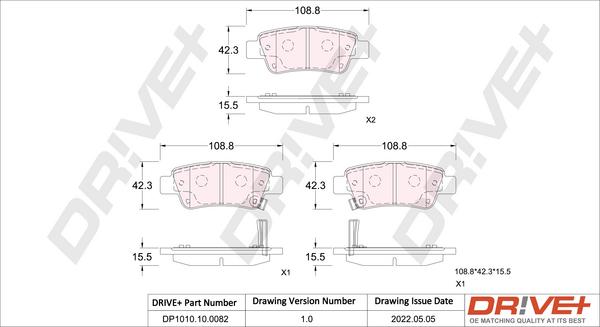 Dr!ve+ DP1010.10.0082 - Тормозные колодки, дисковые, комплект autospares.lv