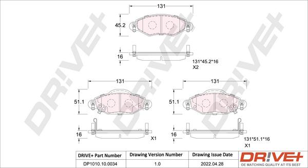 Dr!ve+ DP1010.10.0034 - Тормозные колодки, дисковые, комплект autospares.lv