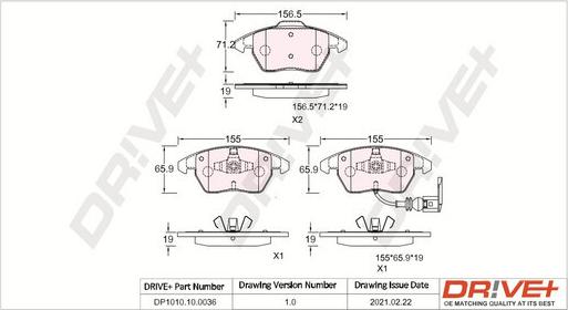 Dr!ve+ DP1010.10.0036 - Тормозные колодки, дисковые, комплект autospares.lv