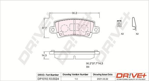 Dr!ve+ DP1010.10.0024 - Тормозные колодки, дисковые, комплект autospares.lv