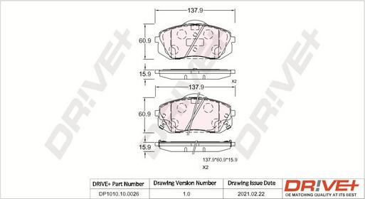 Dr!ve+ DP1010.10.0026 - Тормозные колодки, дисковые, комплект autospares.lv