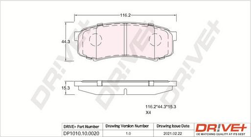 Dr!ve+ DP1010.10.0020 - Тормозные колодки, дисковые, комплект autospares.lv