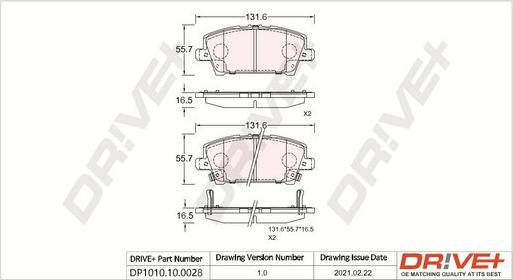 Dr!ve+ DP1010.10.0028 - Тормозные колодки, дисковые, комплект autospares.lv