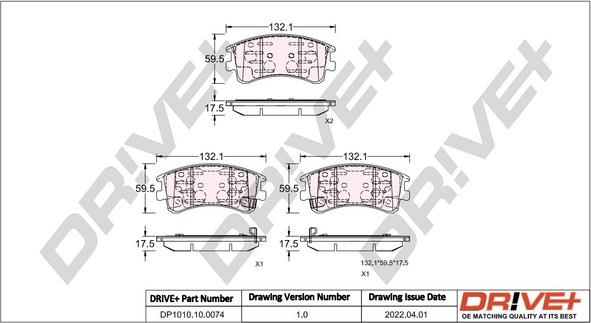 Dr!ve+ DP1010.10.0074 - Тормозные колодки, дисковые, комплект autospares.lv