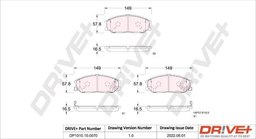 Dr!ve+ DP1010.10.0070 - Тормозные колодки, дисковые, комплект autospares.lv