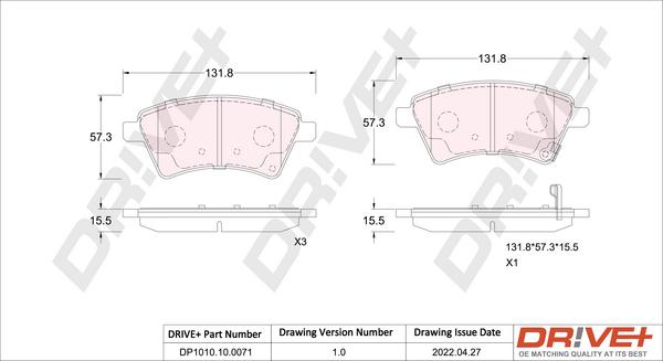 Dr!ve+ DP1010.10.0071 - Тормозные колодки, дисковые, комплект autospares.lv