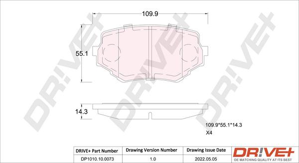 Dr!ve+ DP1010.10.0073 - Тормозные колодки, дисковые, комплект autospares.lv