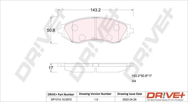 Dr!ve+ DP1010.10.0072 - Тормозные колодки, дисковые, комплект autospares.lv