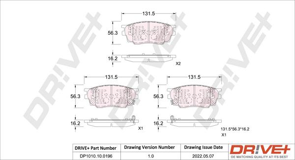 Dr!ve+ DP1010.10.0196 - Тормозные колодки, дисковые, комплект autospares.lv