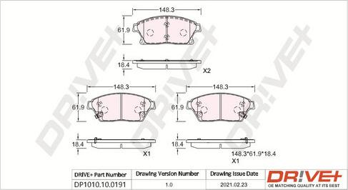 Dr!ve+ DP1010.10.0191 - Тормозные колодки, дисковые, комплект autospares.lv