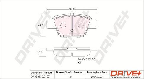 Dr!ve+ DP1010.10.0197 - Тормозные колодки, дисковые, комплект autospares.lv