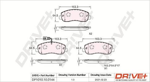 Dr!ve+ DP1010.10.0144 - Тормозные колодки, дисковые, комплект autospares.lv