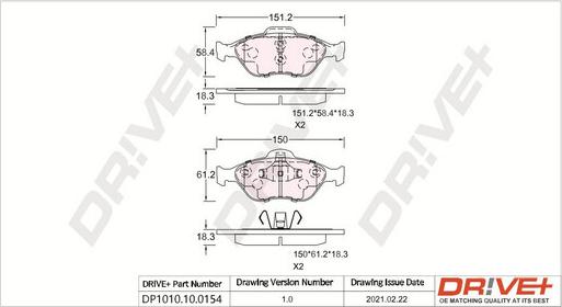 Dr!ve+ DP1010.10.0154 - Тормозные колодки, дисковые, комплект autospares.lv