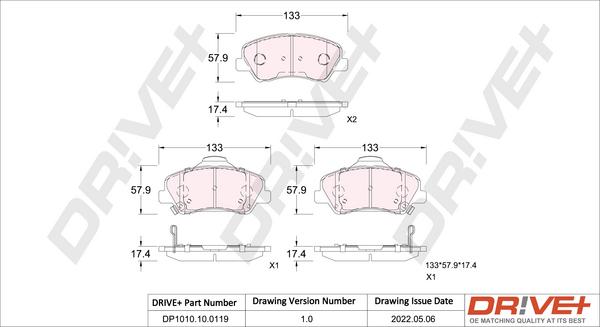 Dr!ve+ DP1010.10.0119 - Тормозные колодки, дисковые, комплект autospares.lv