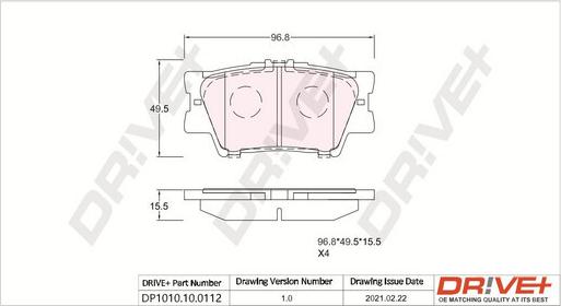 Dr!ve+ DP1010.10.0112 - Тормозные колодки, дисковые, комплект autospares.lv