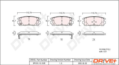 Dr!ve+ DP1010.10.0189 - Тормозные колодки, дисковые, комплект autospares.lv