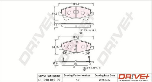 Dr!ve+ DP1010.10.0139 - Тормозные колодки, дисковые, комплект autospares.lv