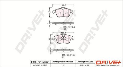 Dr!ve+ DP1010.10.0120 - Тормозные колодки, дисковые, комплект autospares.lv