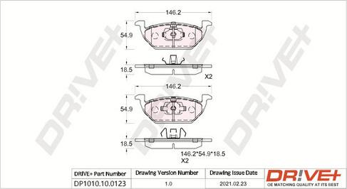 Dr!ve+ DP1010.10.0123 - Тормозные колодки, дисковые, комплект autospares.lv