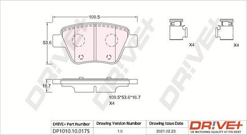 Dr!ve+ DP1010.10.0175 - Тормозные колодки, дисковые, комплект autospares.lv