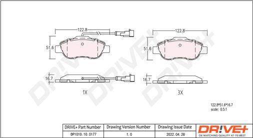 Dr!ve+ DP1010.10.0177 - Тормозные колодки, дисковые, комплект autospares.lv