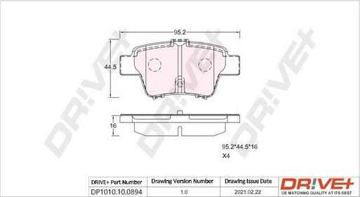 Dr!ve+ DP1010.10.0894 - Тормозные колодки, дисковые, комплект autospares.lv