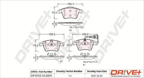 Dr!ve+ DP1010.10.0891 - Тормозные колодки, дисковые, комплект autospares.lv