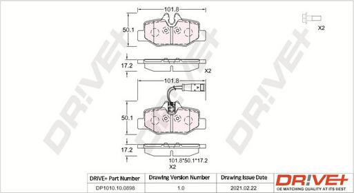 Dr!ve+ DP1010.10.0898 - Тормозные колодки, дисковые, комплект autospares.lv