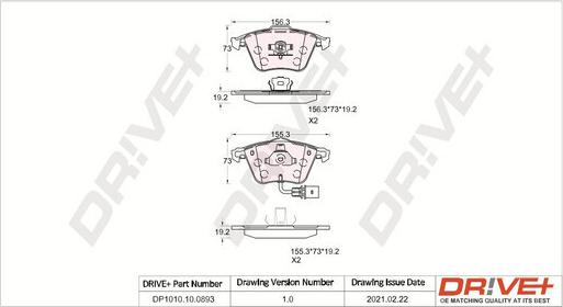 Dr!ve+ DP1010.10.0893 - Тормозные колодки, дисковые, комплект autospares.lv