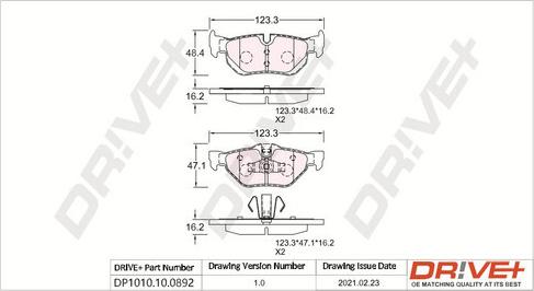 Dr!ve+ DP1010.10.0892 - Тормозные колодки, дисковые, комплект autospares.lv