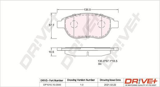 Dr!ve+ DP1010.10.0849 - Тормозные колодки, дисковые, комплект autospares.lv